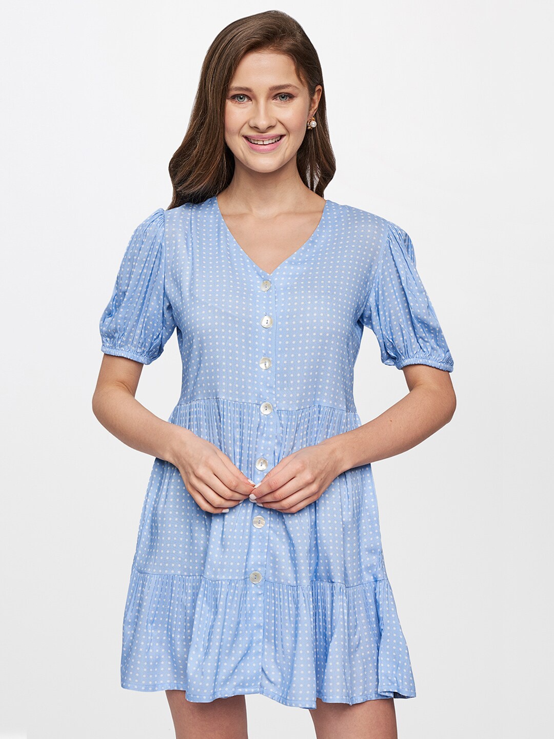 

AND Women Blue Printed Fit and Flare Dress