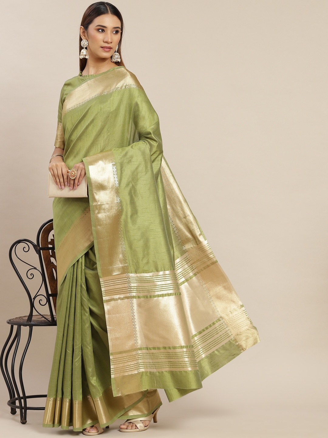 

KALINI Green & Golden Silk Blend Saree