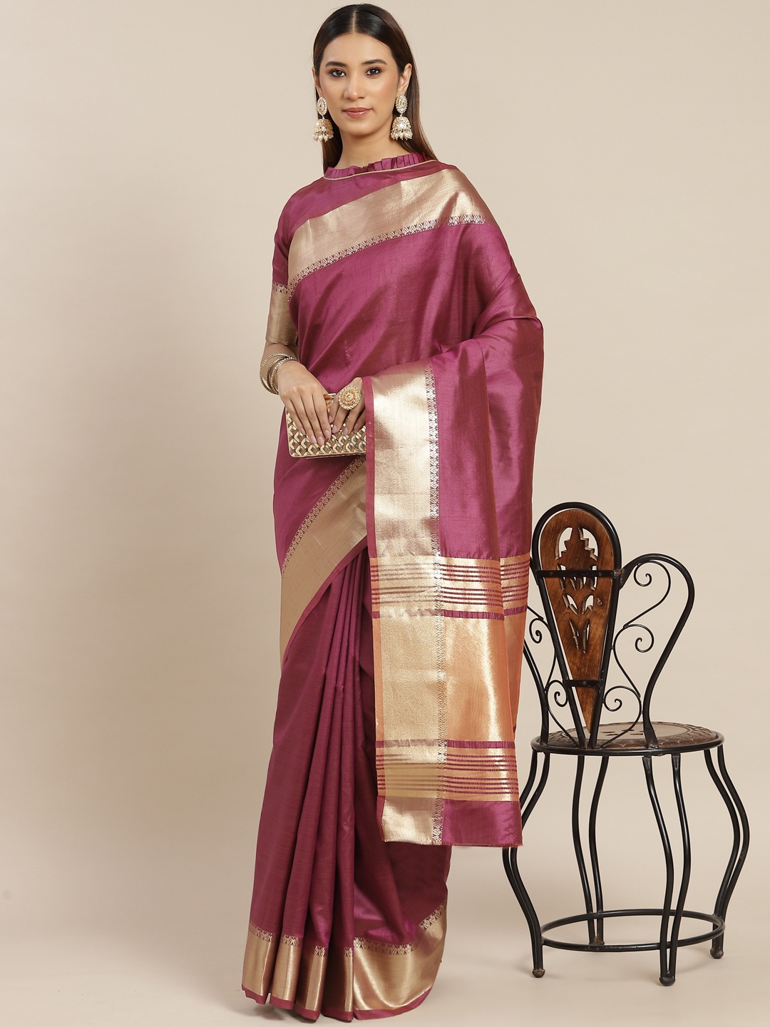 

KALINI Magenta & Golden Silk Blend Saree