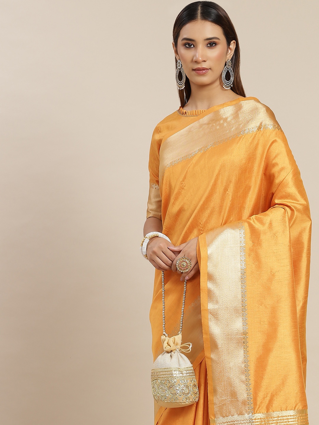 

KALINI Yellow & Golden Silk Blend Saree