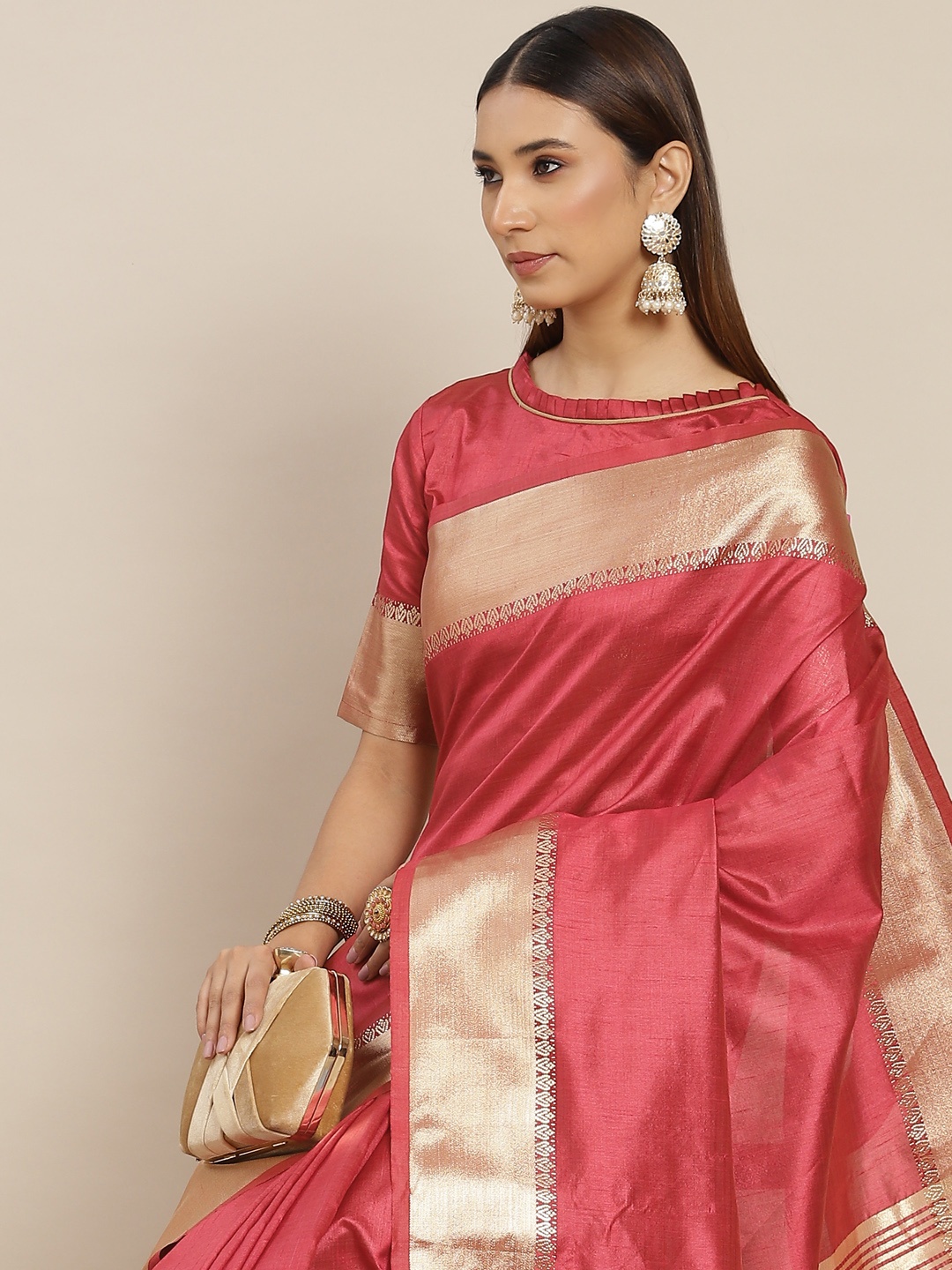 

KALINI Maroon & Golden Silk Blend Saree