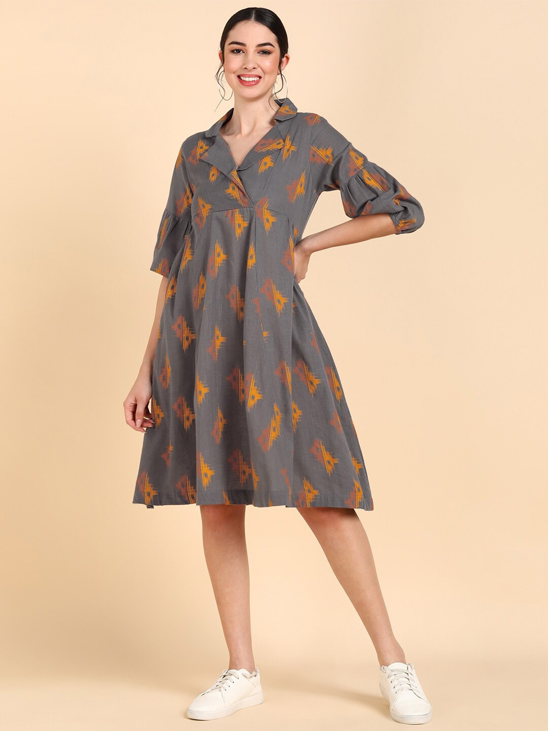 

AHIKA Taupe Floral A-Line Dress