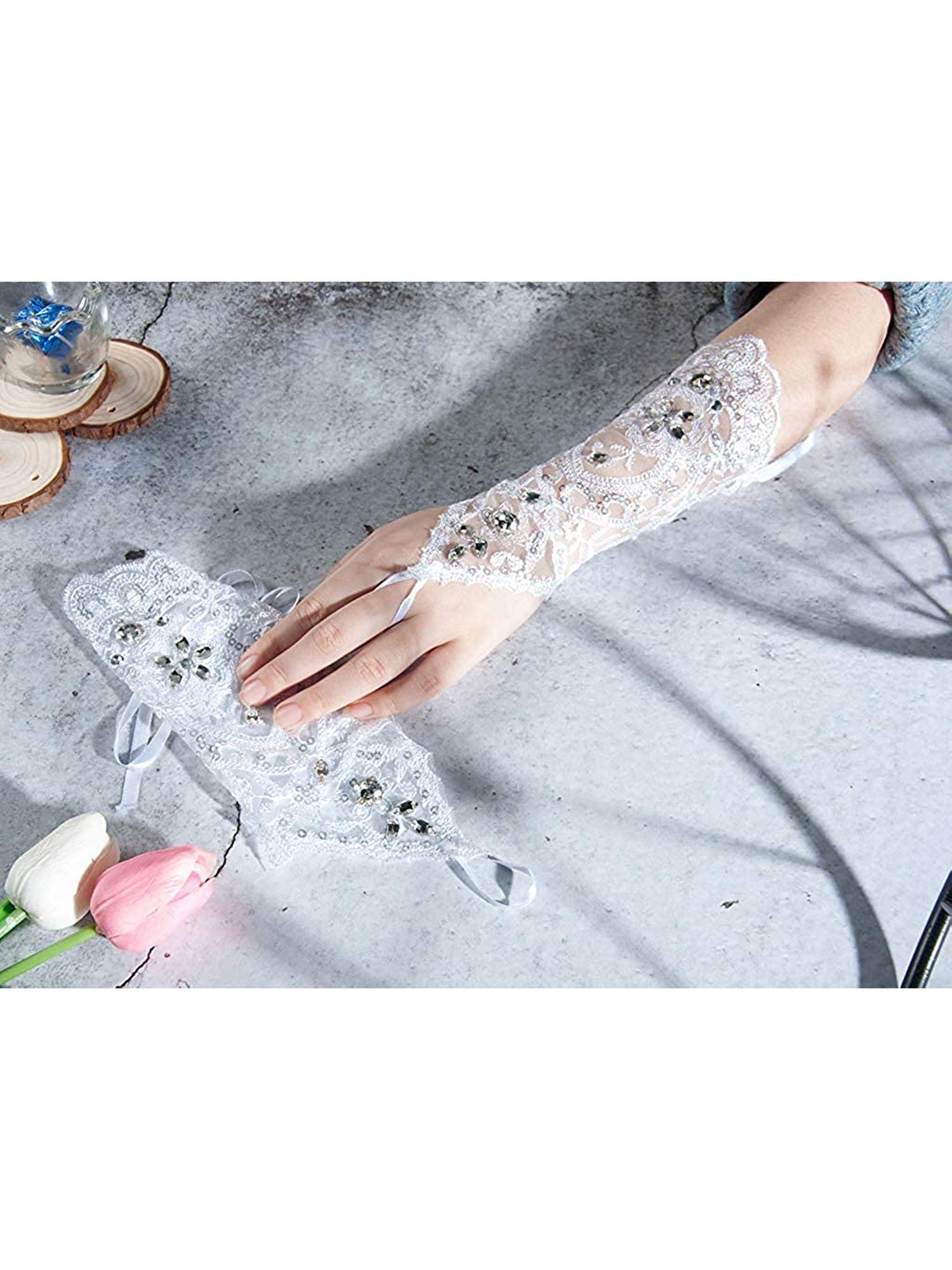

Palay Women White Self-Design Fingerless Gloves