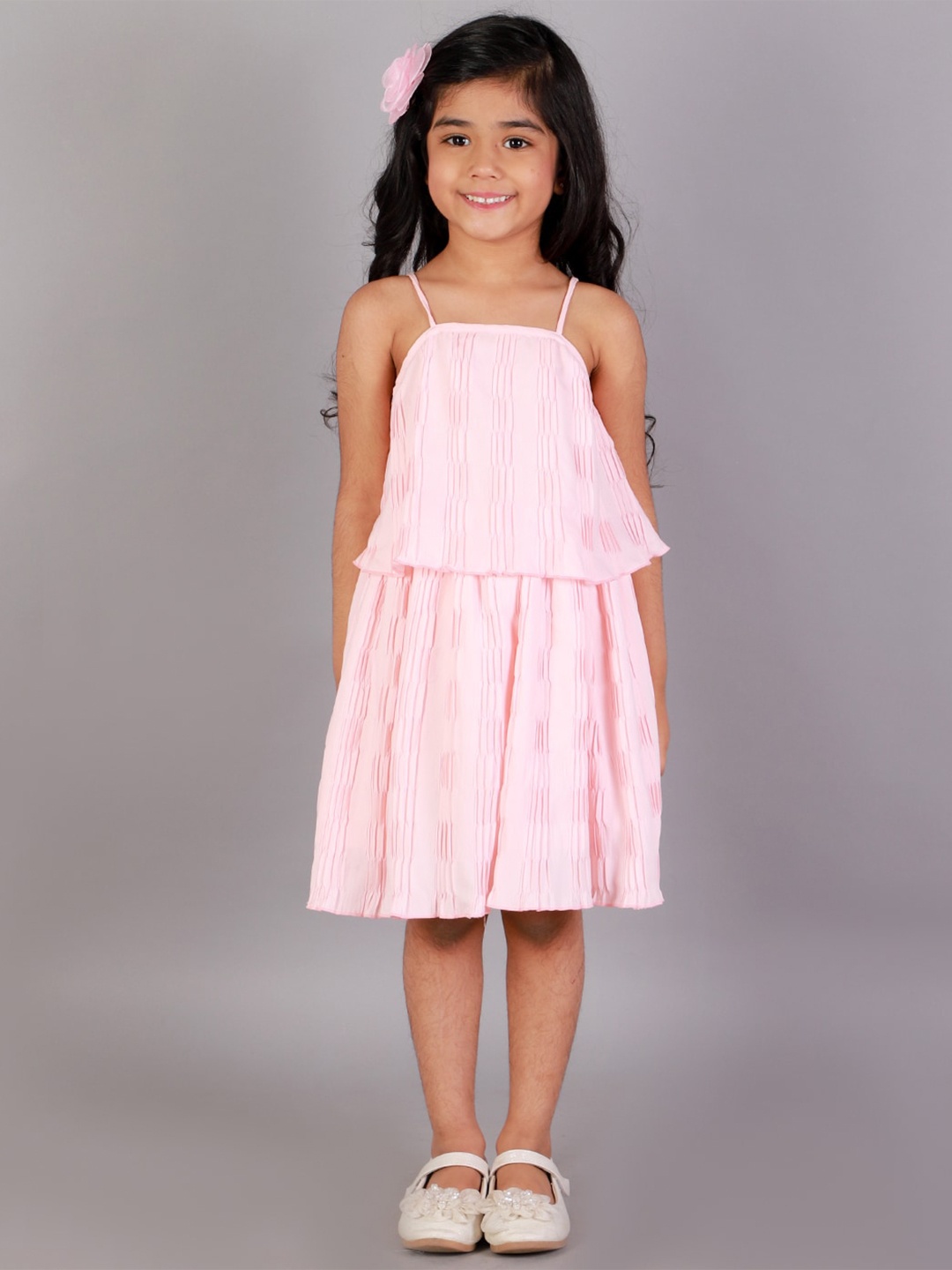 

KidsDew Girls Pink Layered Satin A-Line Dress