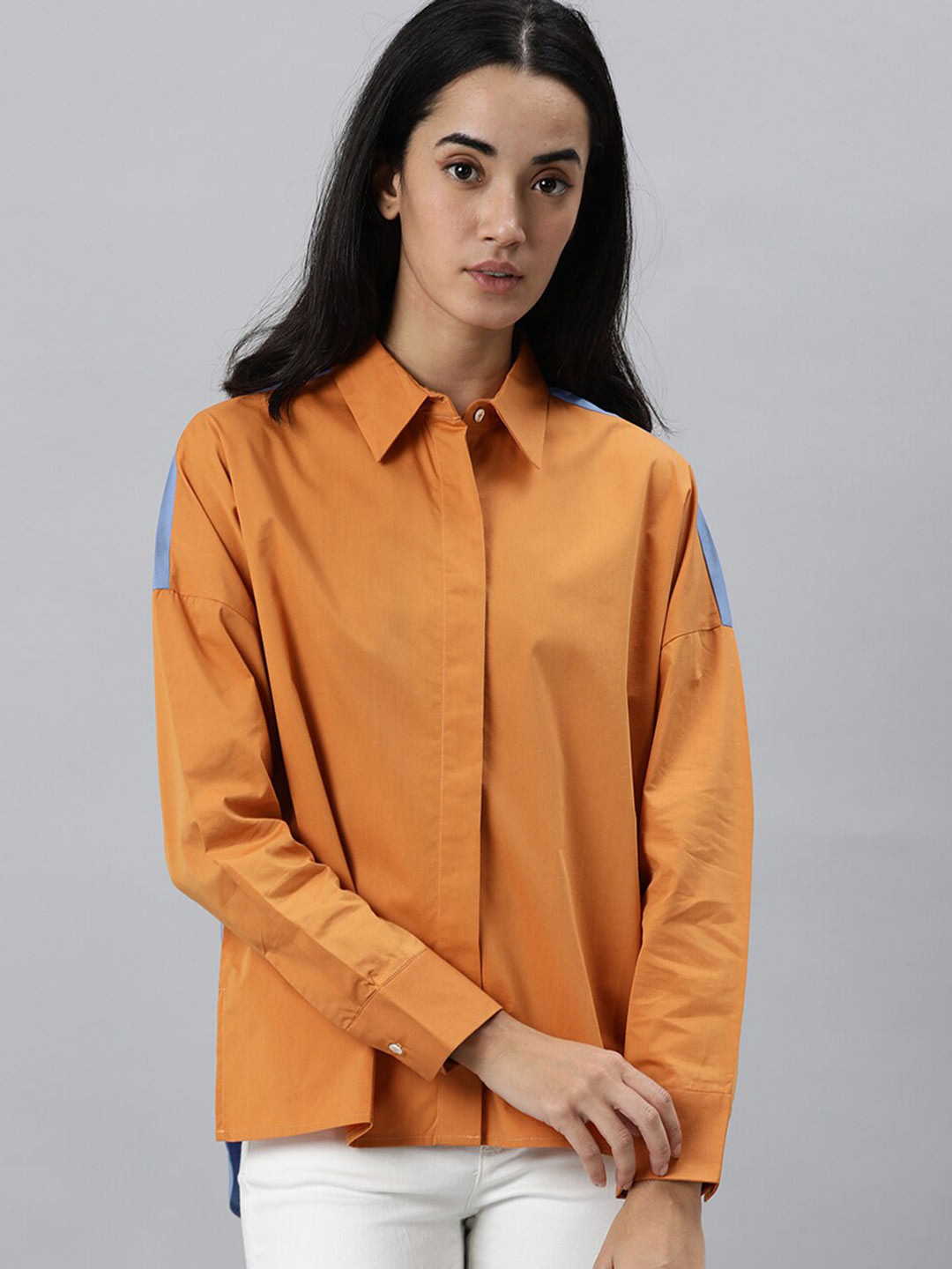 

RAREISM Women Orange & Blue Shirt Style Top