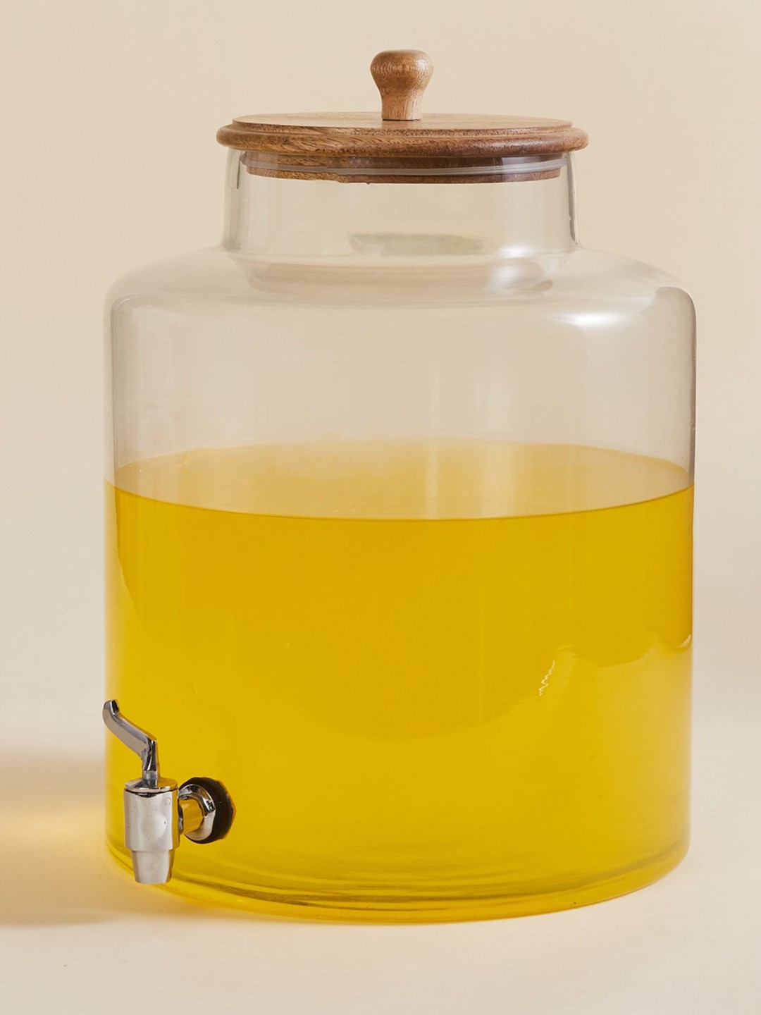 

Home Centre Transparent Solid Glass Dispenser with Wooden Lid 9L