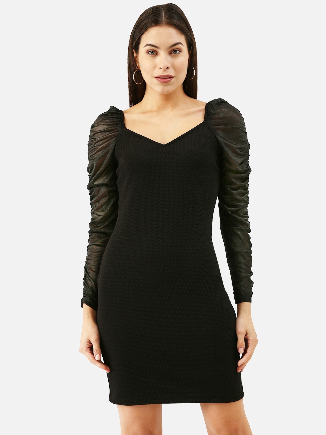 

Martini Women Black Solid Ruched Detail Bodycon Mini Dress