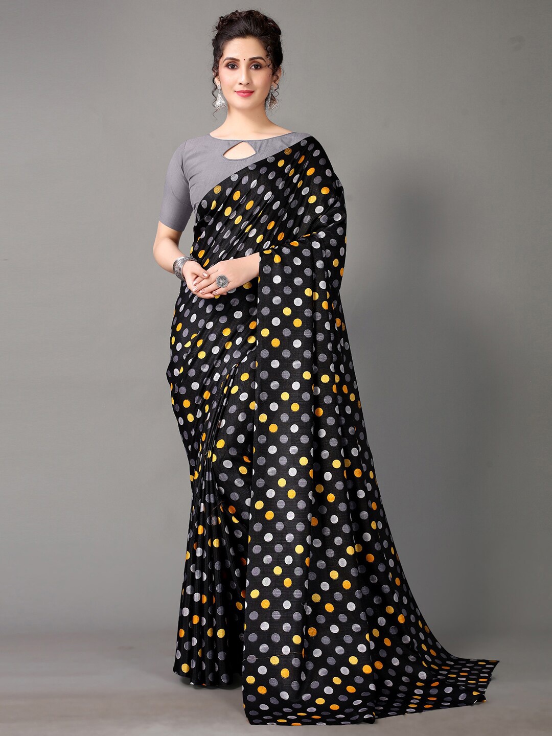 

HRITIKA Black & Yellow Silk Blend Saree