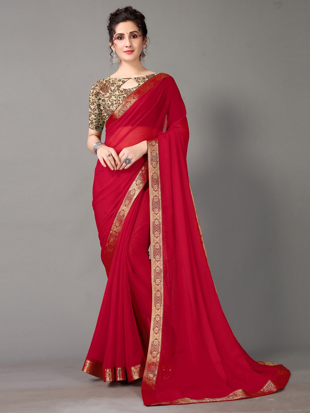 

HRITIKA Maroon & Golden Saree