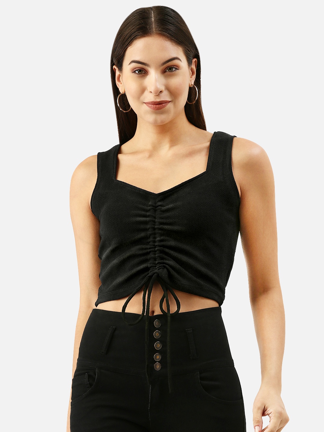 

Martini Women Black Solid Ruched Detail Crop Top
