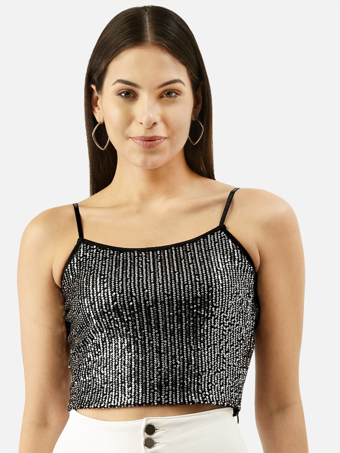 

Martini Women Black & Silver Embellished Crop Top