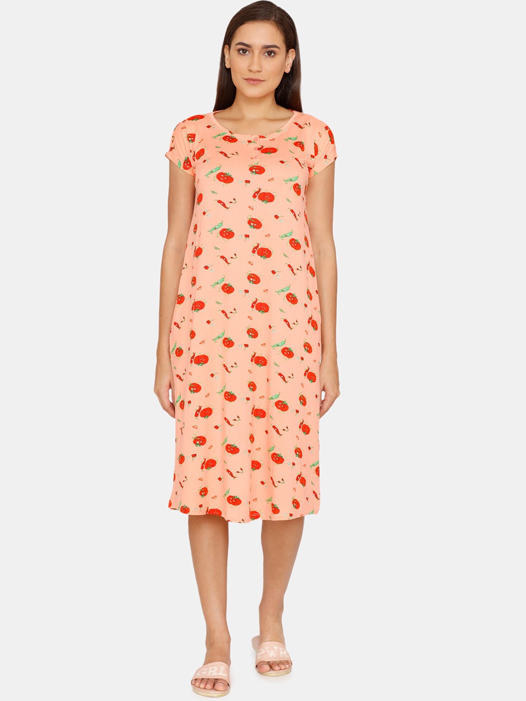 

Zivame Women Pink Printed Nightdress