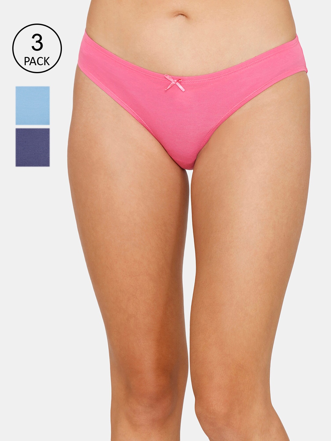

Zivame Women Pack Of 3 Assorted Bikini Briefs ZI2621FASH0BLAK, Pink