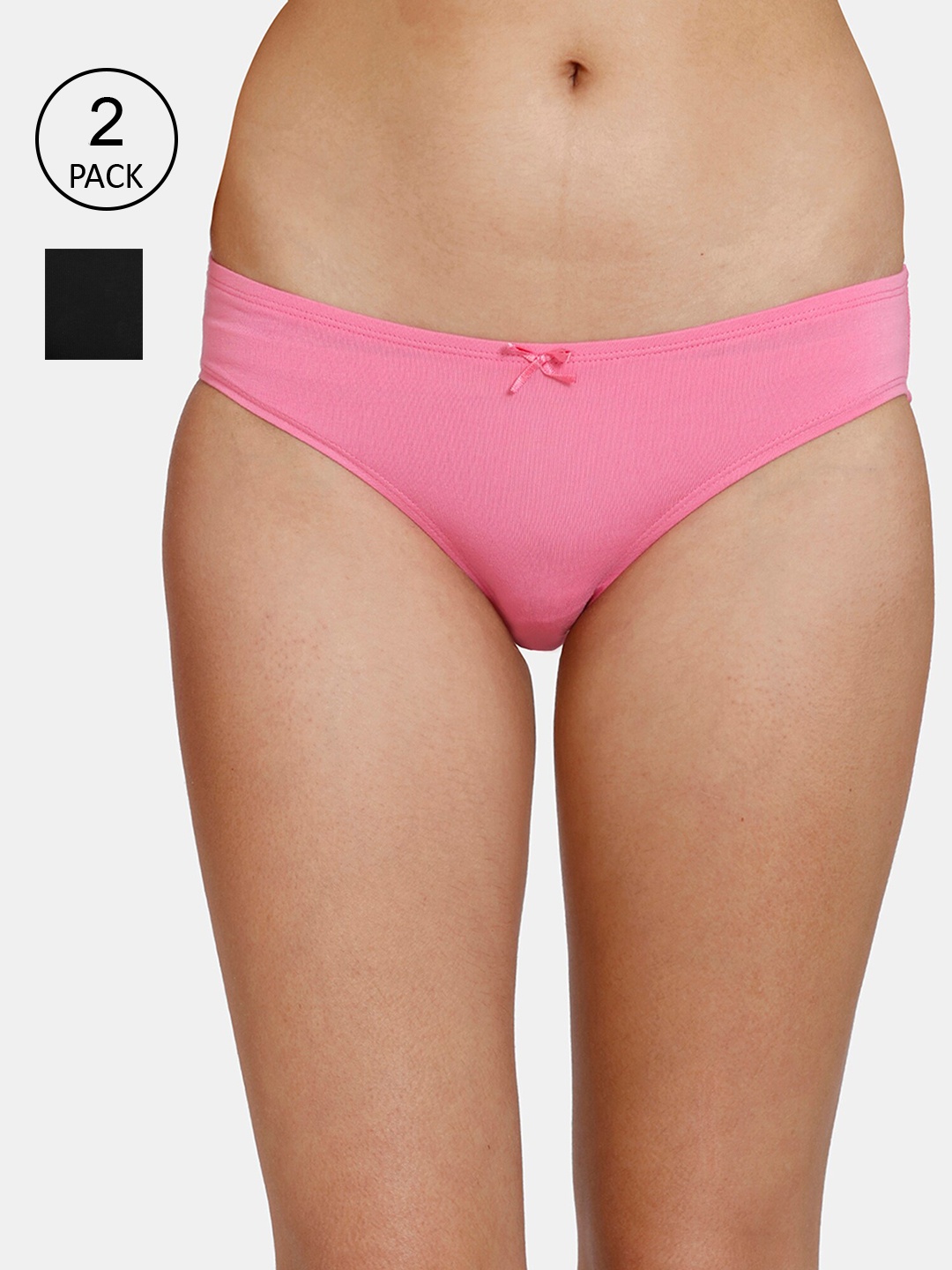 

Zivame Women Pack Of 2 Assorted Cotton Bikini Briefs ZI2426FASHBLACK, Black