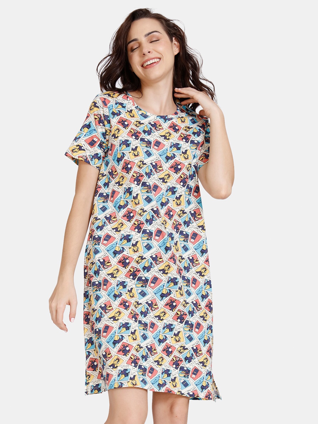 

Zivame Blue Printed Pure Cotton Nightdress