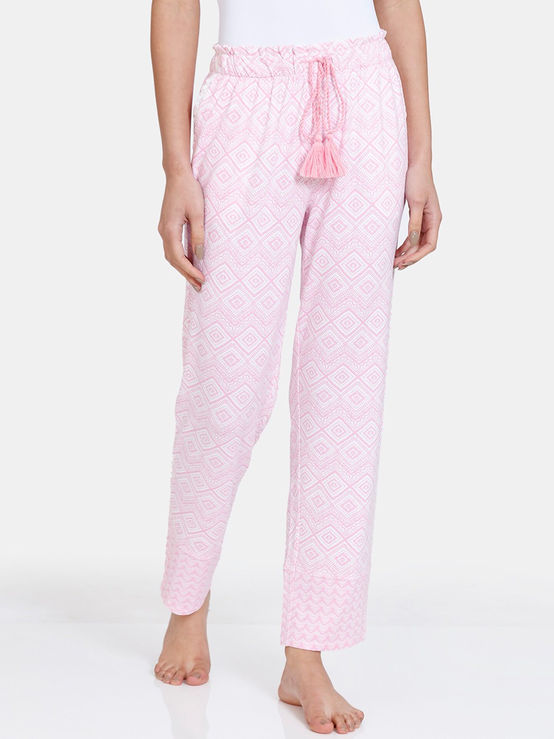 

Zivame Women Pink & White Printed Straight Lounge Pants