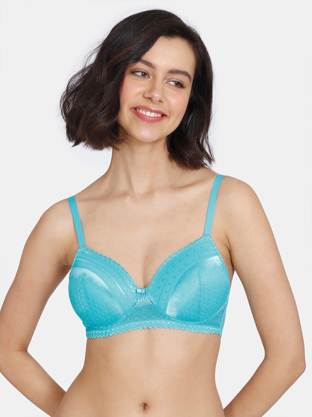 

Zivame Blue Floral Lightly Padded Non Wired T-shirt Bra