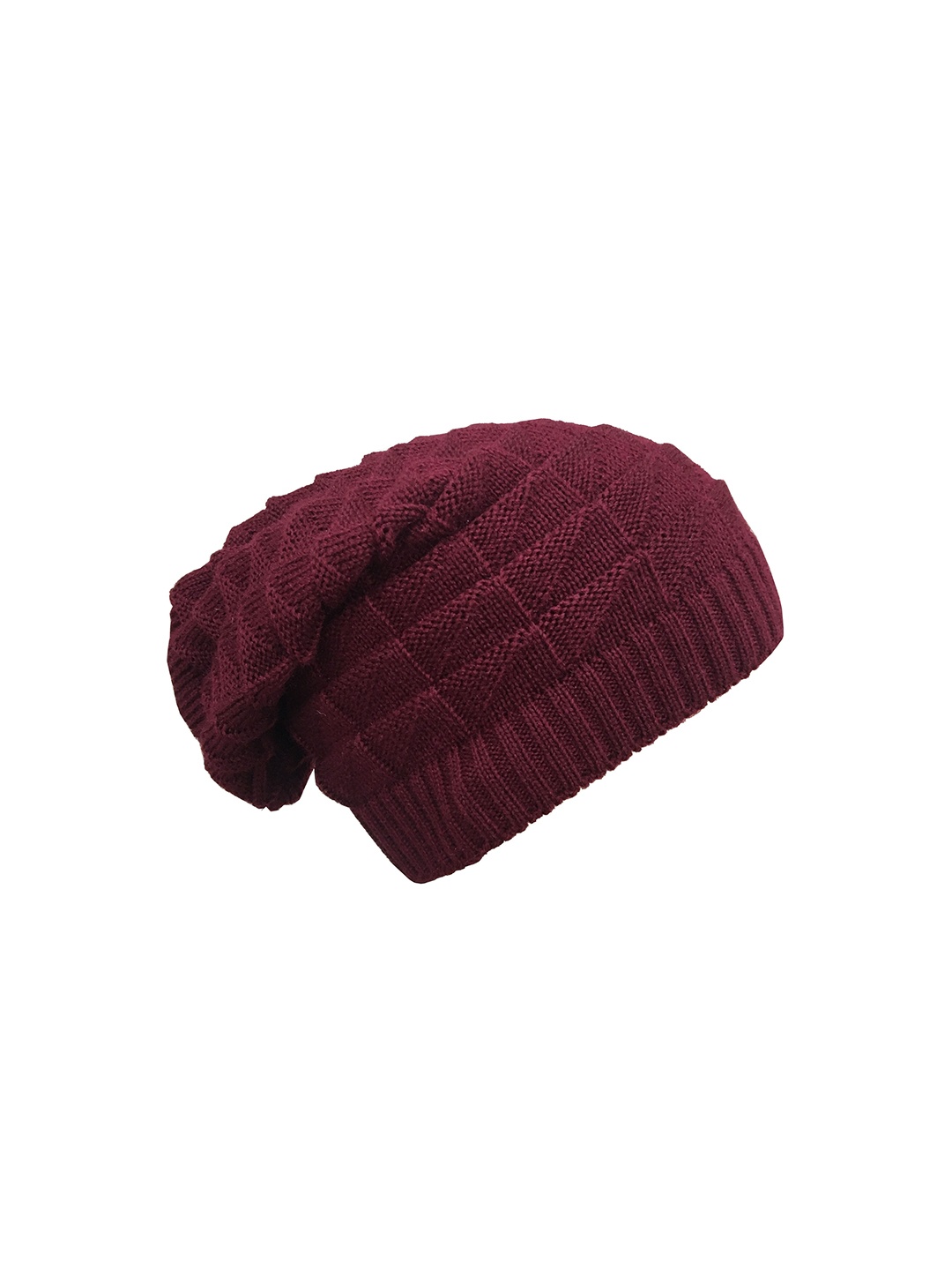 

Gajraj Unisex Maroon Self Design Beanie Cap