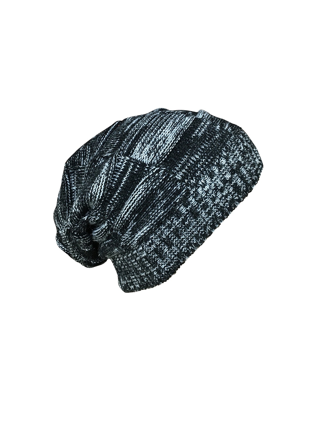 

Gajraj Unisex Black & White Woolen Texture Beanie Caps