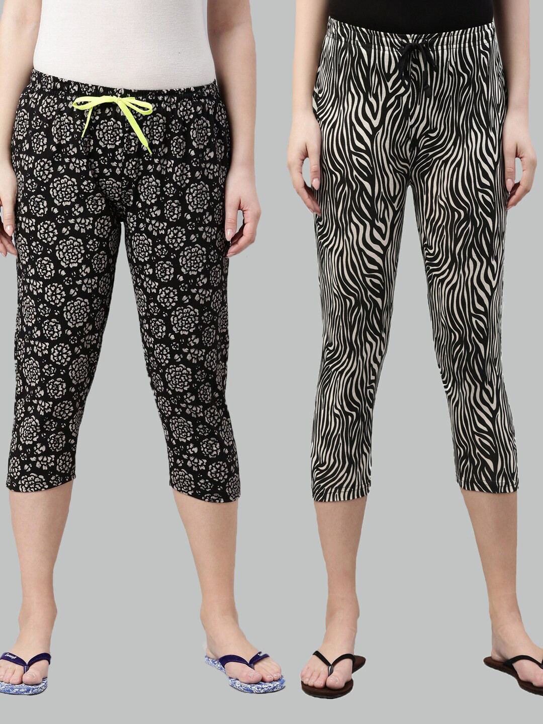 

Kryptic Women Black & White Set Of 2 Printed Capris