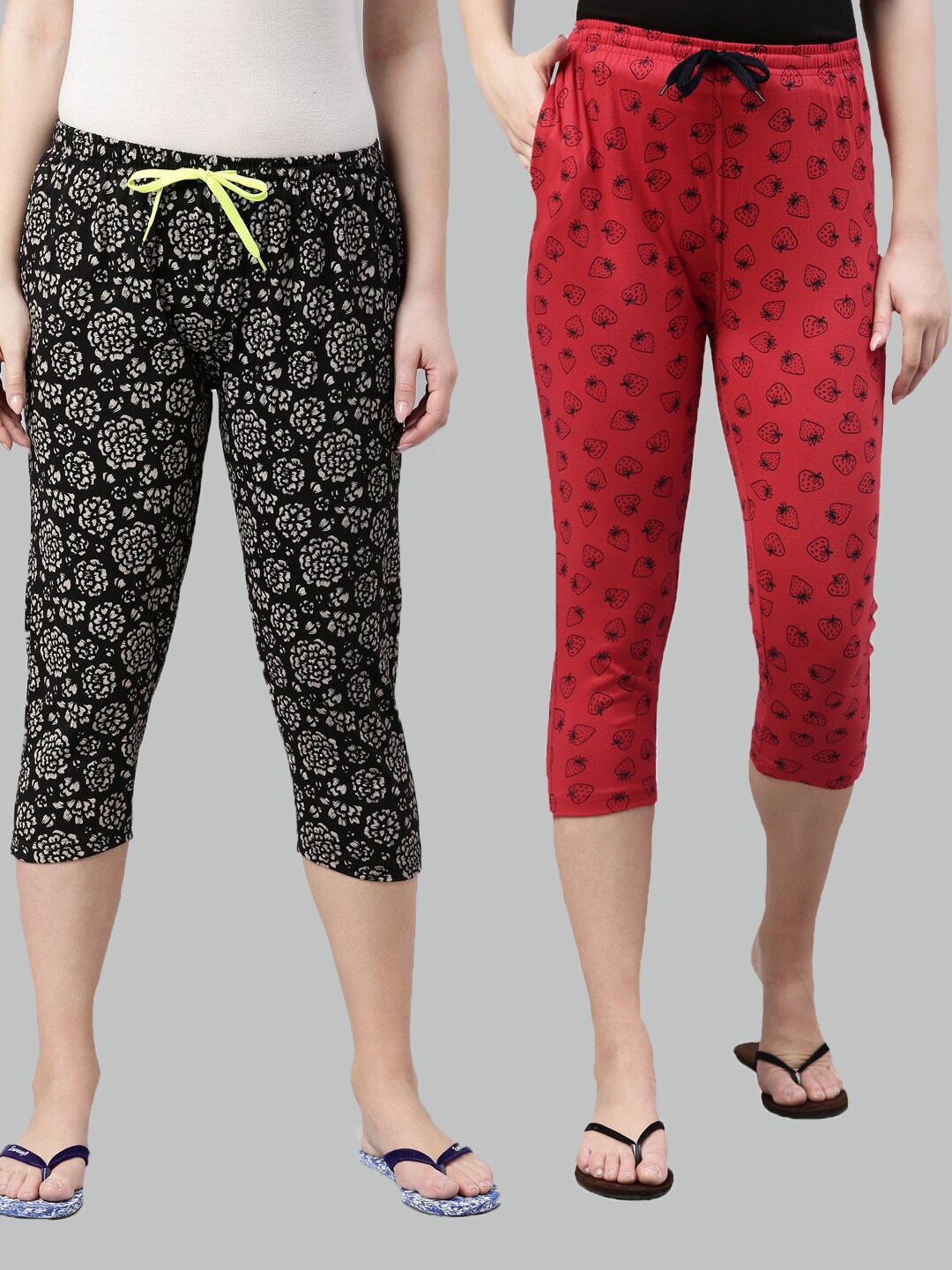 

Kryptic Women Pack Of 2 Pure Cotton Capris, Black