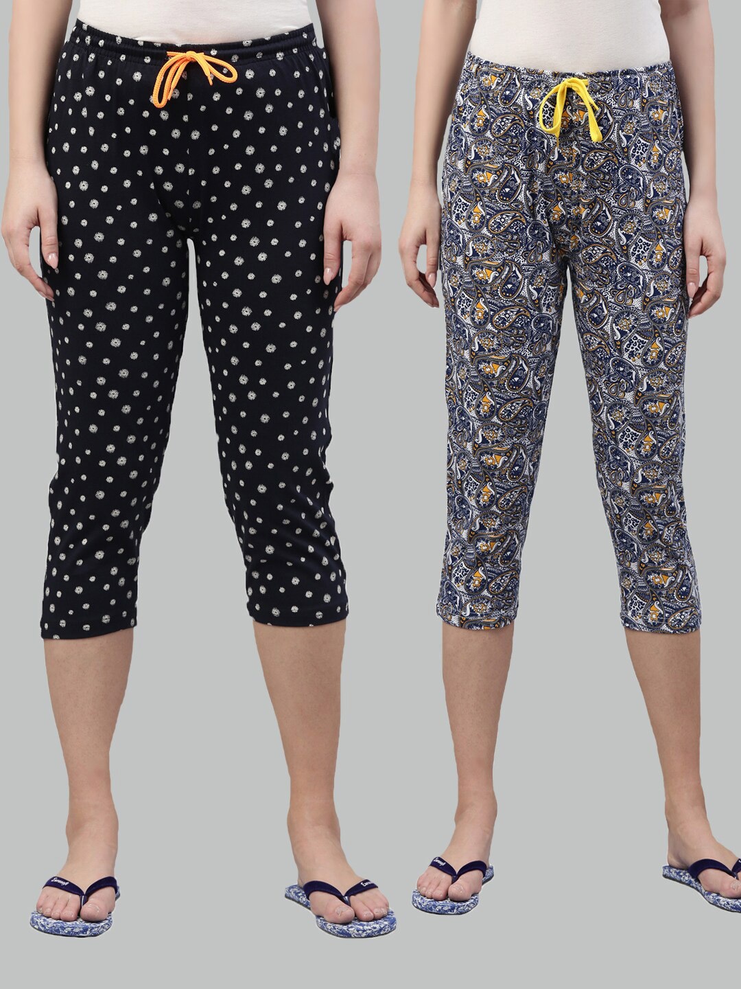 

Kryptic Women Navy Blue & Blue Pack of 2 Printed Cotton Capris