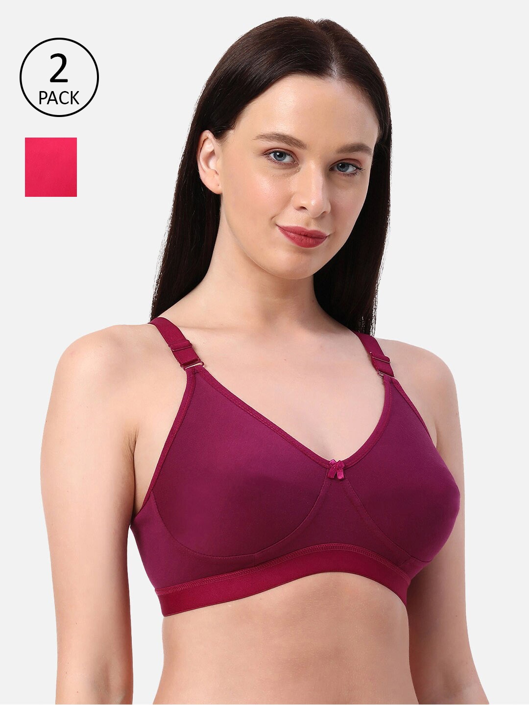 

Planetinner Pack of 2 Non Padded Non Wired Everyday Wear Full Coverage Bra CB7-C2, Burgundy