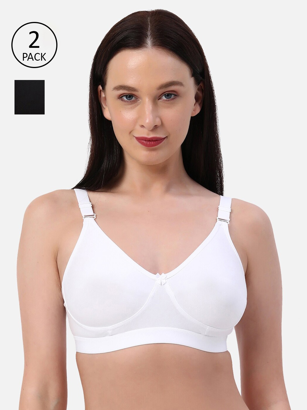 

Planetinner Pack of 2 Non Padded Non Wired Everyday Wear Full Coverage Bra CB7-C2, White