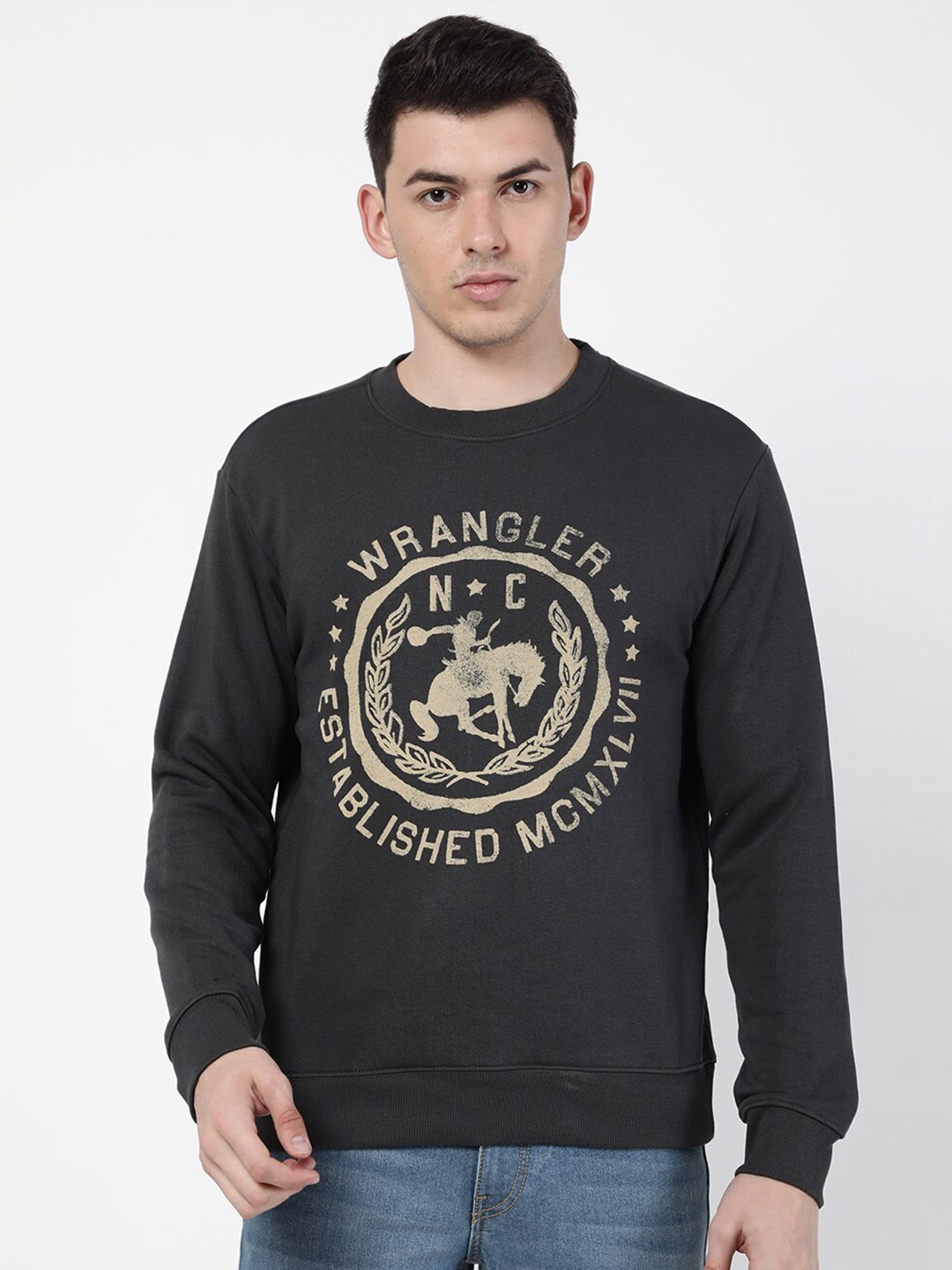 

Wrangler Men Grey Regular Fit Printed Sweatshirt