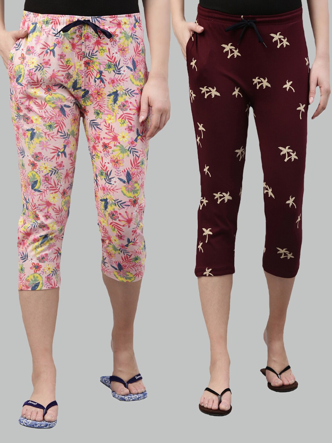 

Kryptic Women Pack Of 2 Pure Cotton Capris, Pink