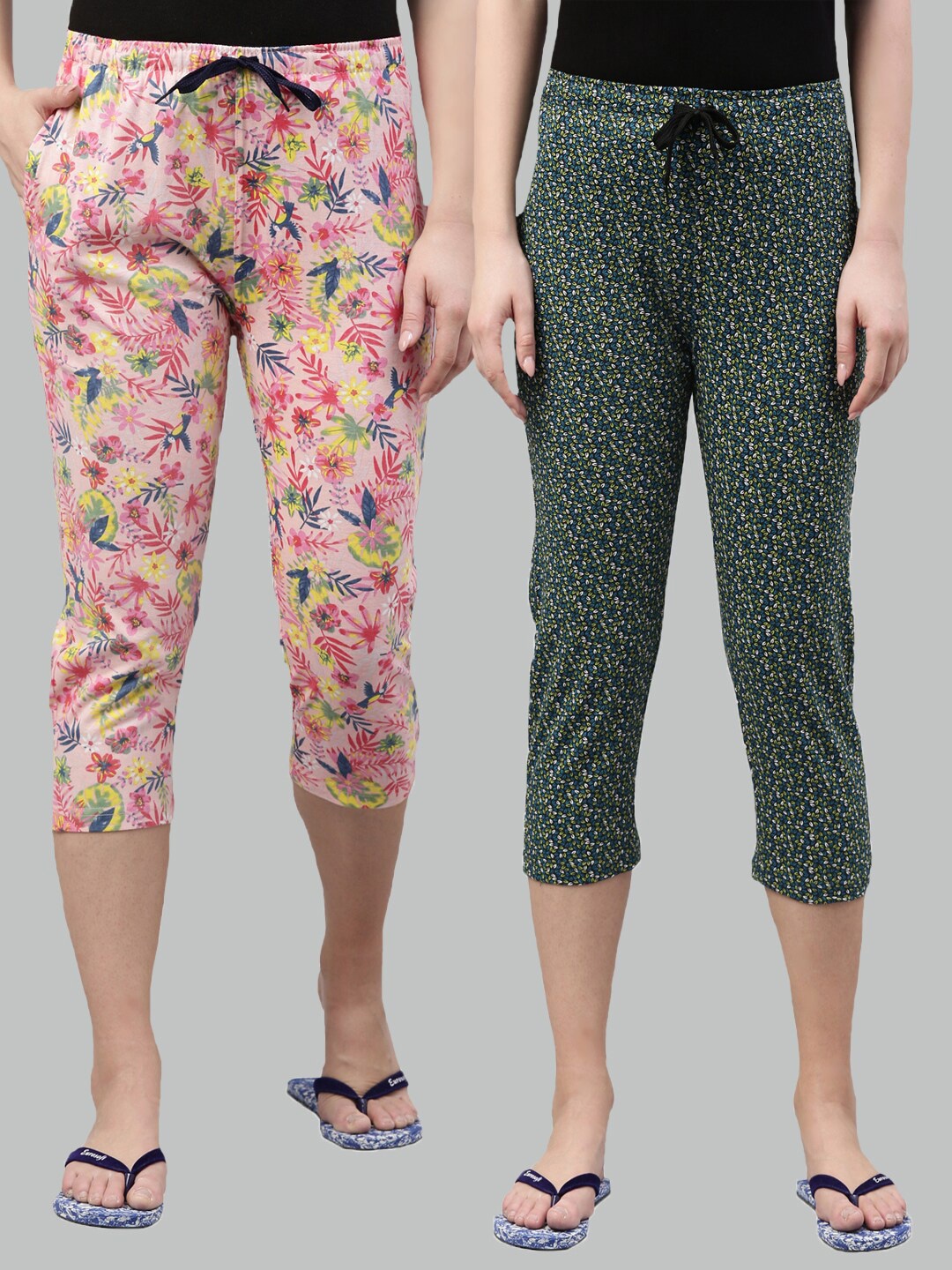 

Kryptic Women Pink & Green Pack of 2 Printed Cotton Capris