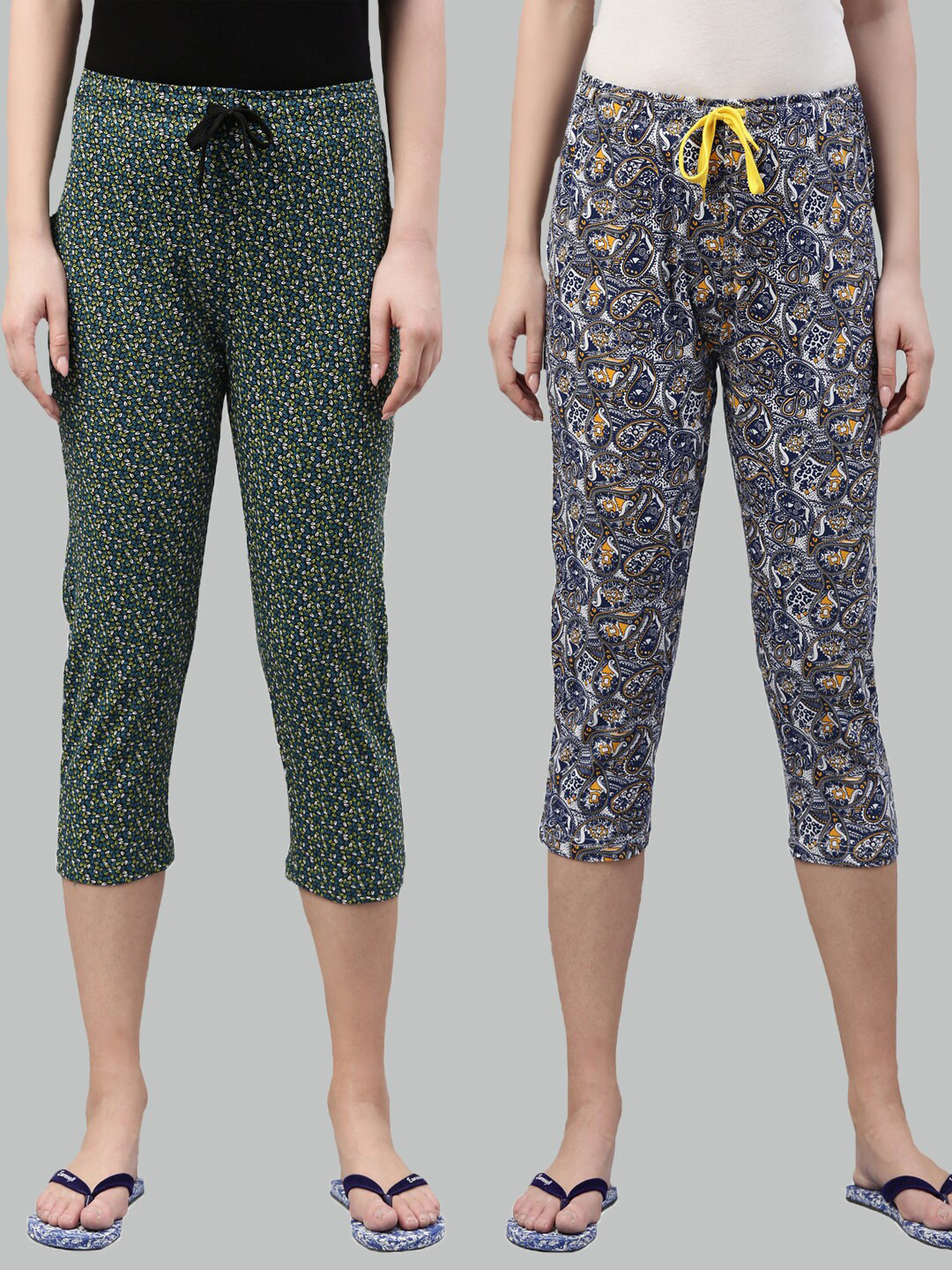 

Kryptic Women Green & Blue Pack Of 2 Pure Cotton Printed Capris