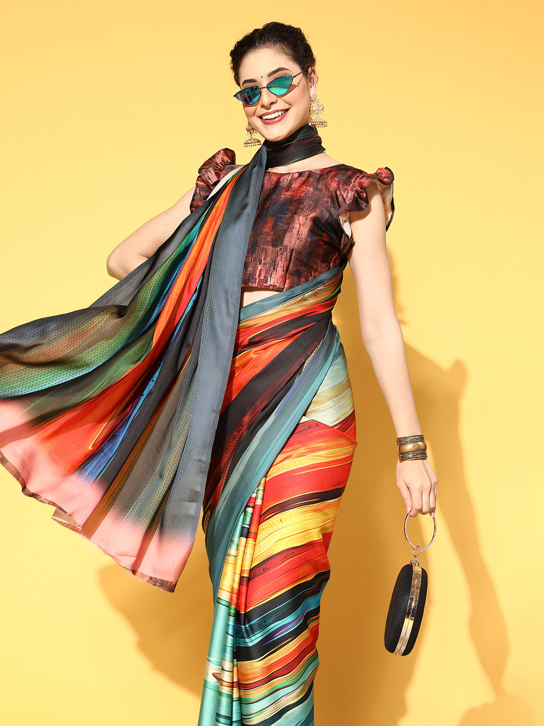 

Mitera Abstract Satin Saree with Printed border, Multi