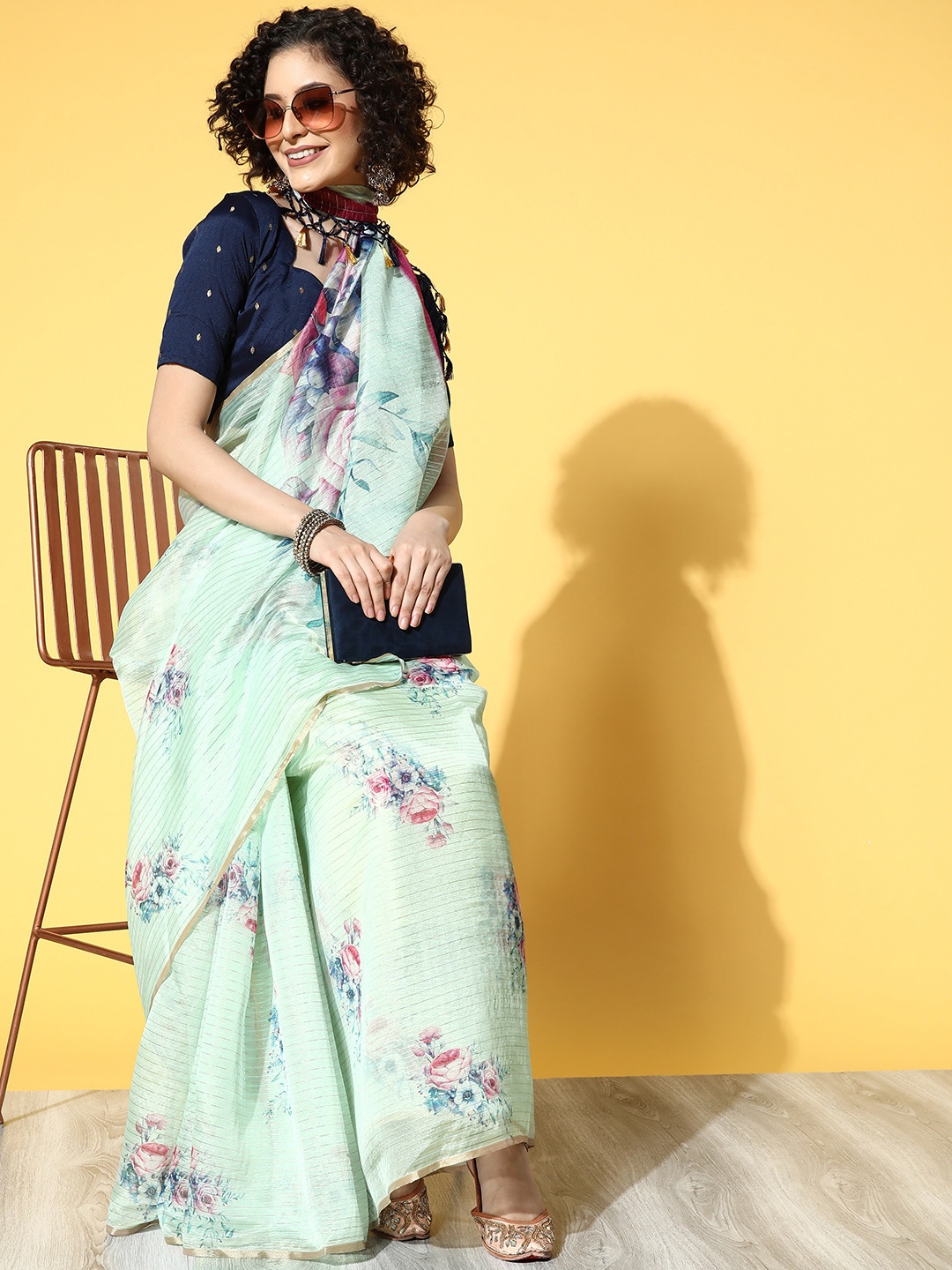 

Mitera Sea Green & Blue Floral Saree