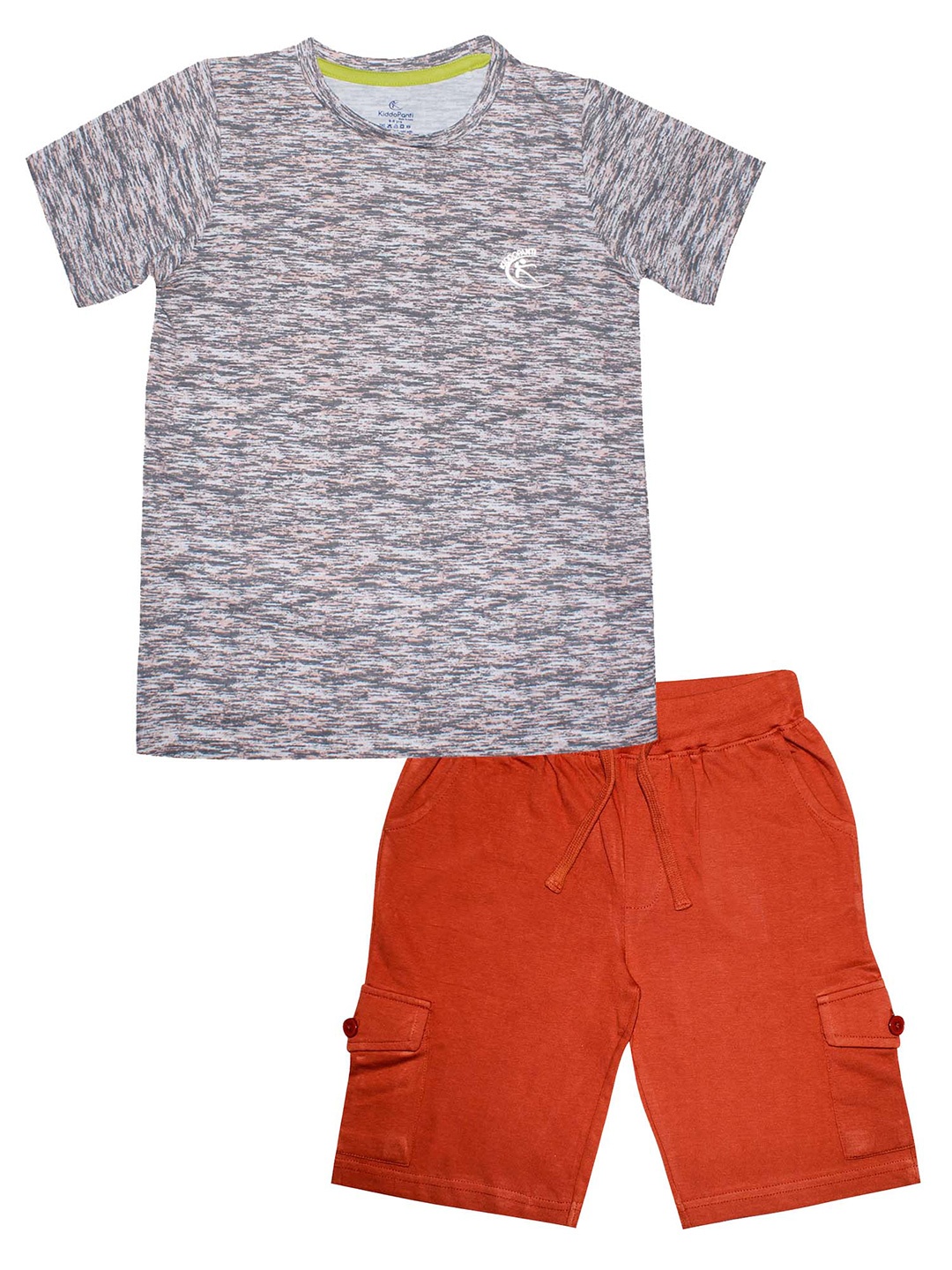 

KiddoPanti Boys Grey & Rust Pure Cotton T-shirt with Shorts