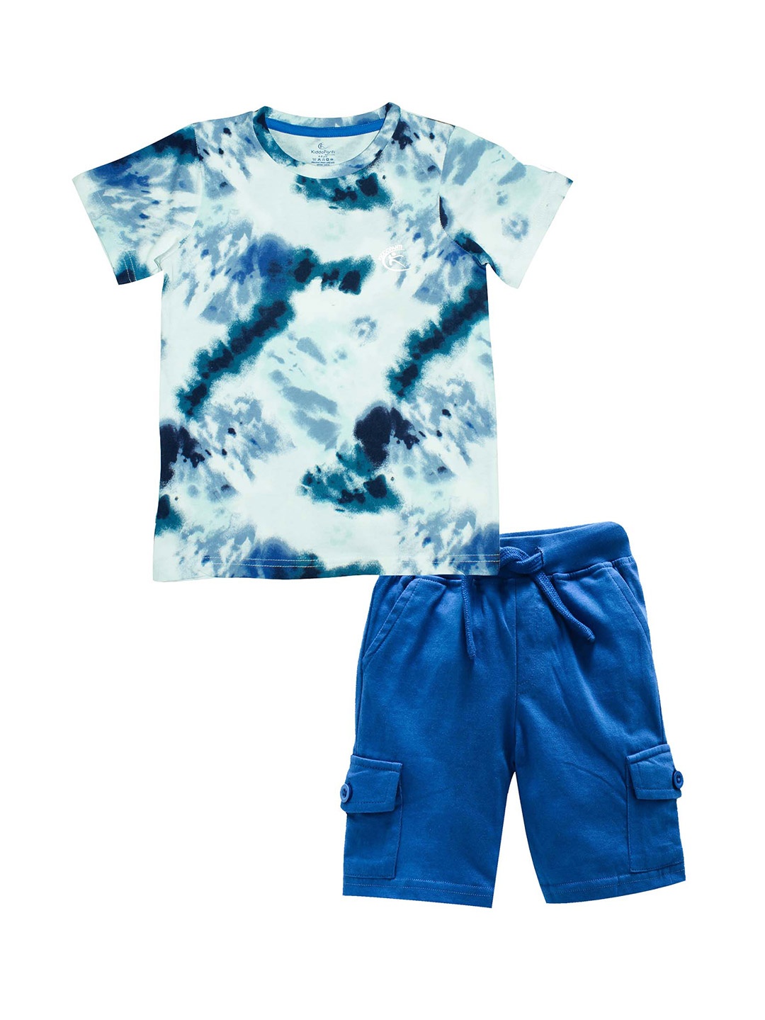 

KiddoPanti Boys Navy Blue & White Printed Pure Cotton T-shirt with Shorts