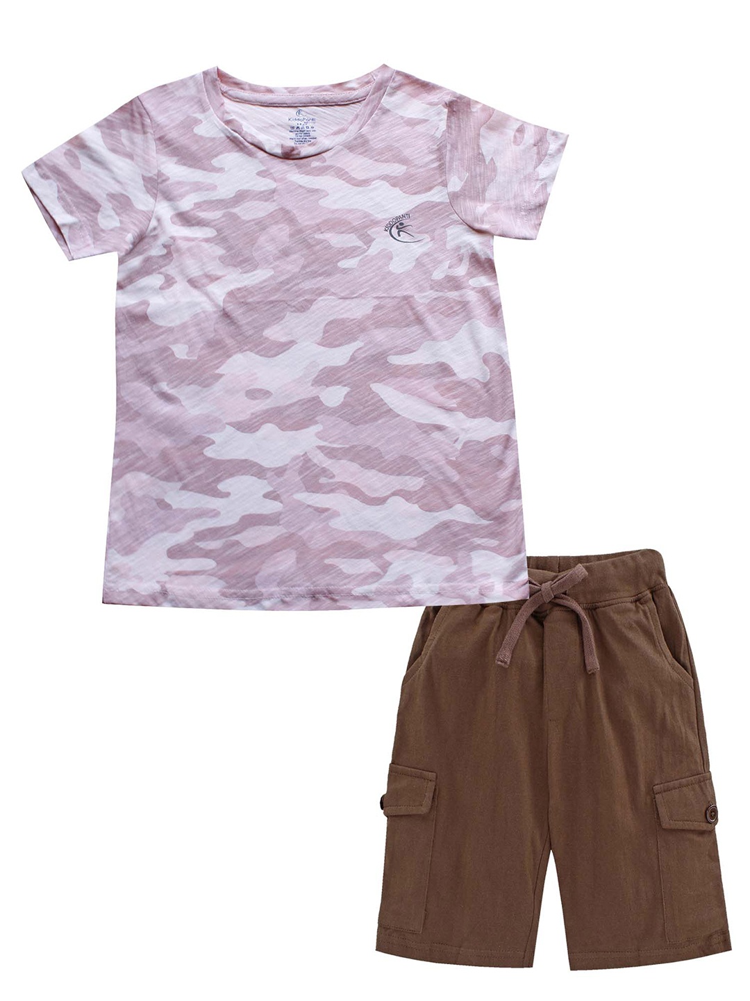 

KiddoPanti Boys Grey & Lavender Camouflage Pure Cotton T-shirt with Shorts