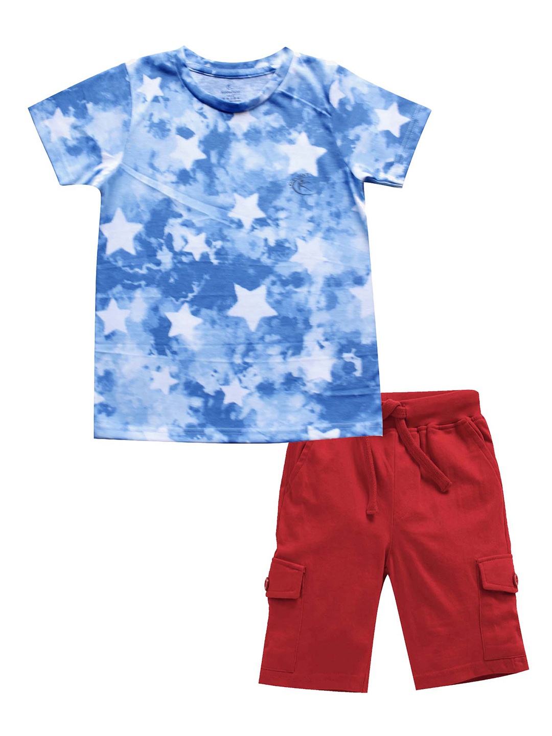 

KiddoPanti Boys Blue & Red Printed T-shirt with Shorts