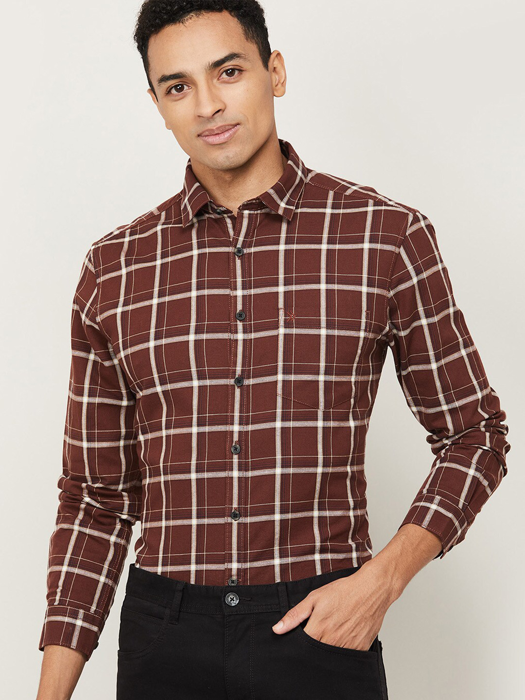 

CODE by Lifestyle Men Brown Standard Checked Casual Shirt