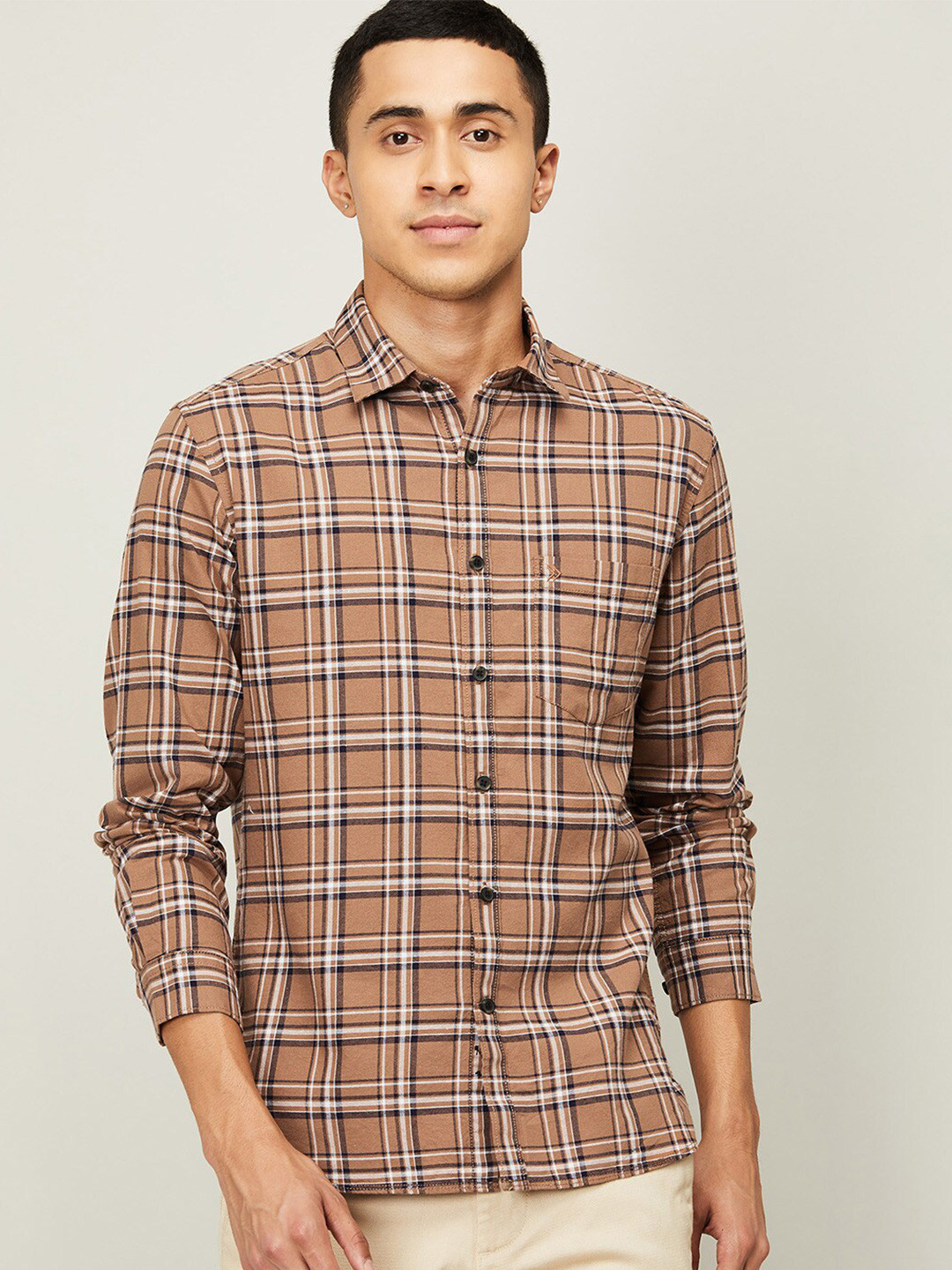 

CODE by Lifestyle Men Brown Standard Tartan Checks Casual Shirt