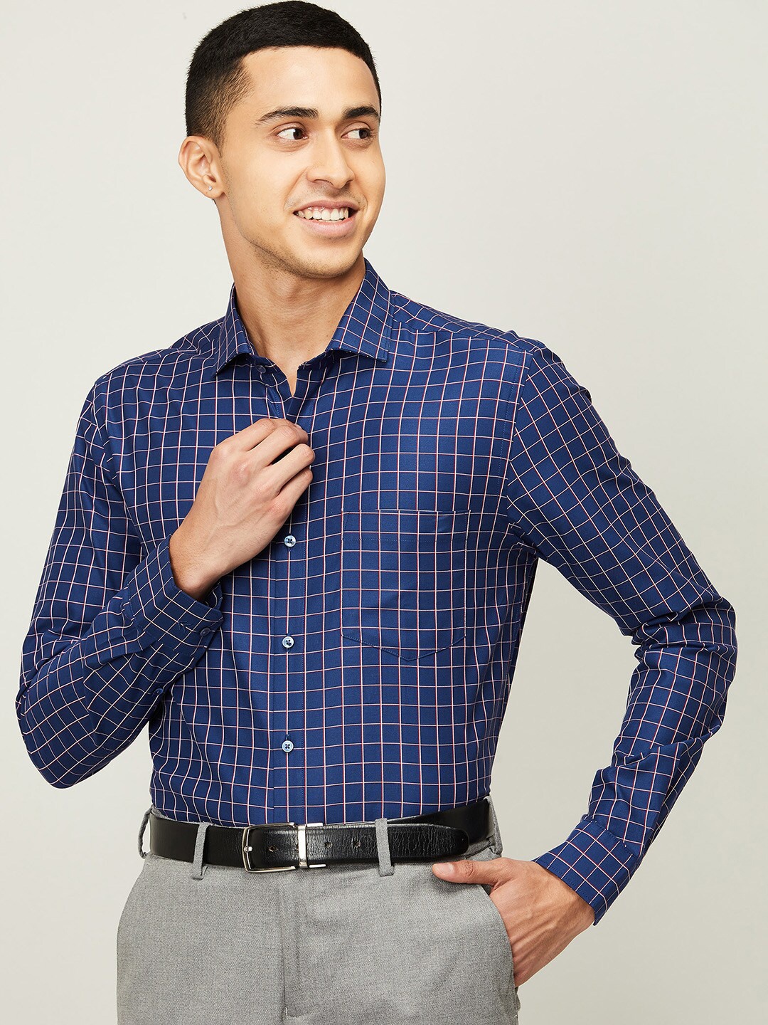 

CODE by Lifestyle Men Navy Blue Standard Checked Formal Shirt