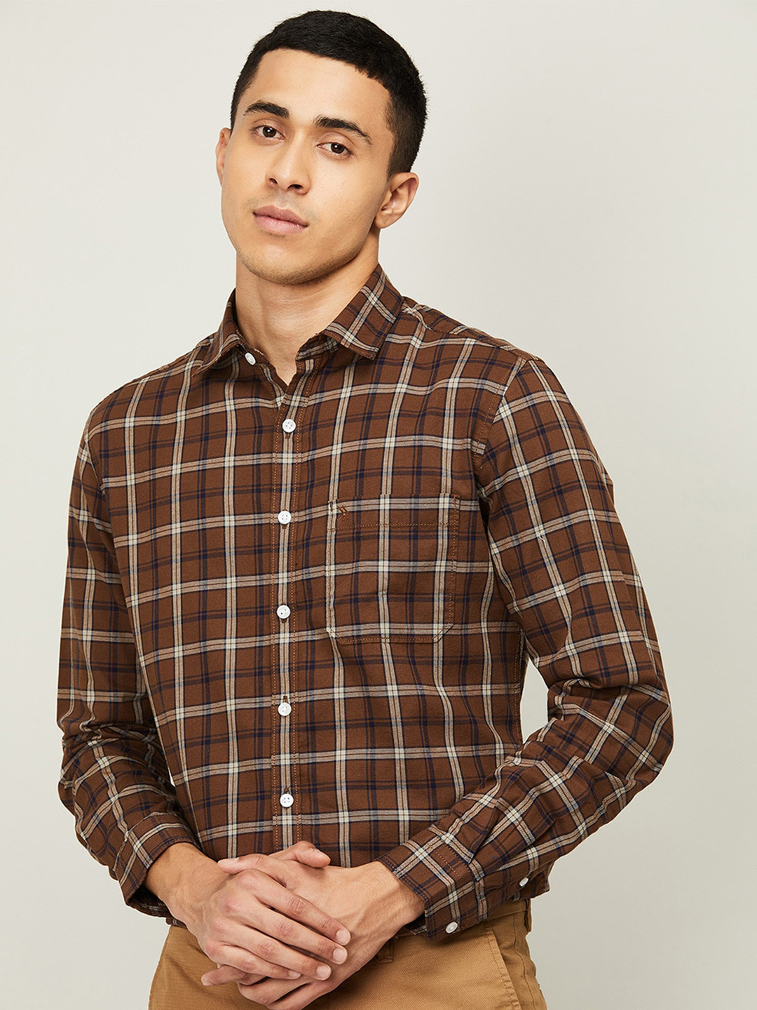 

CODE by Lifestyle Men Brown Standard Tartan Checks Checked Casual Shirt