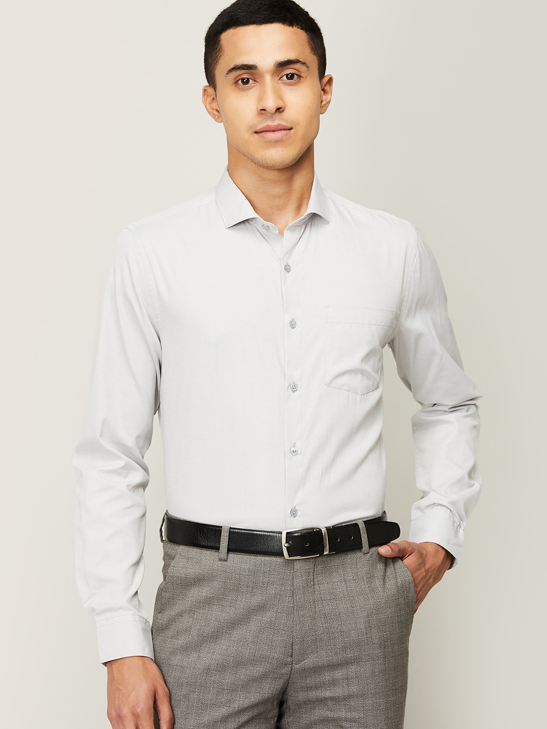 

CODE by Lifestyle Men Grey Standard Striped Semiformal Shirt
