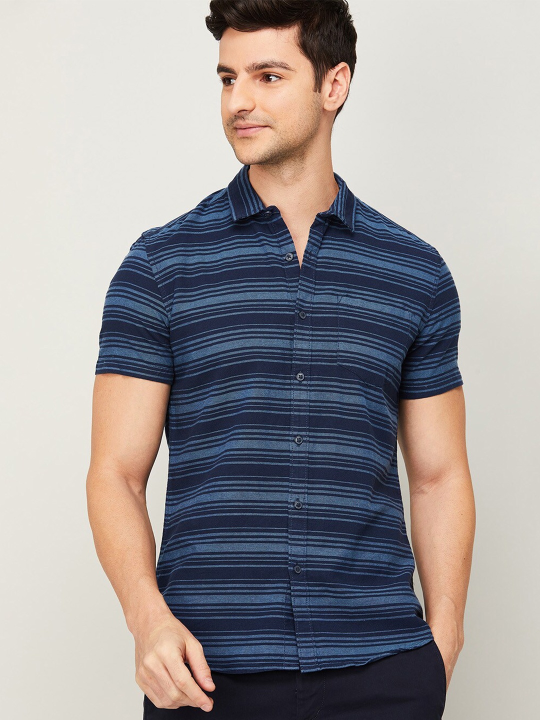 

Fame Forever by Lifestyle Men Blue Standard Horizontal Striped Casual Shirt