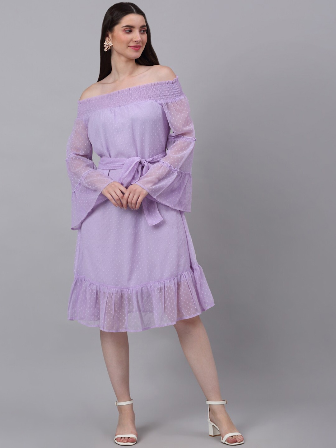 

NEUDIS Off-Shoulder Chiffon A-Line Dress, Lavender