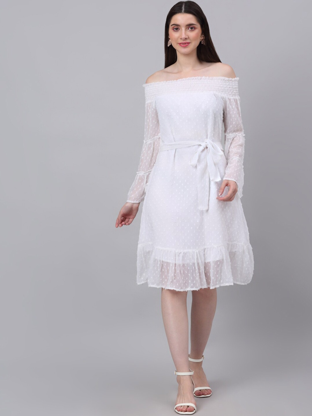 

NEUDIS White Striped Chiffon A-Line Dress