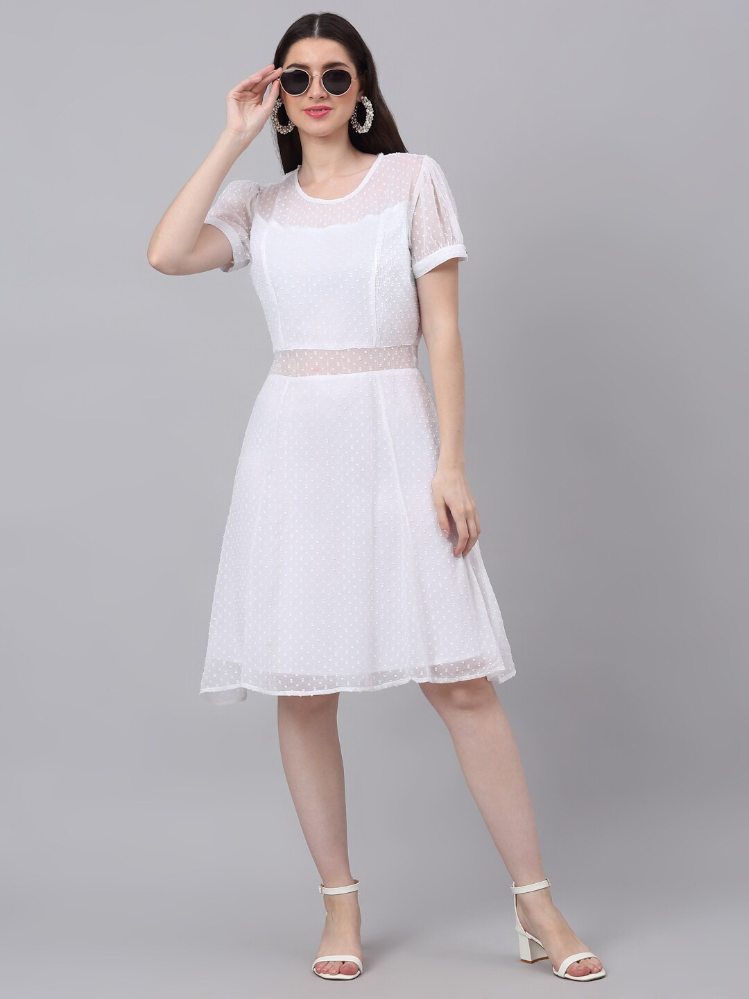 

NEUDIS White Chiffon Fit and Flare Dress
