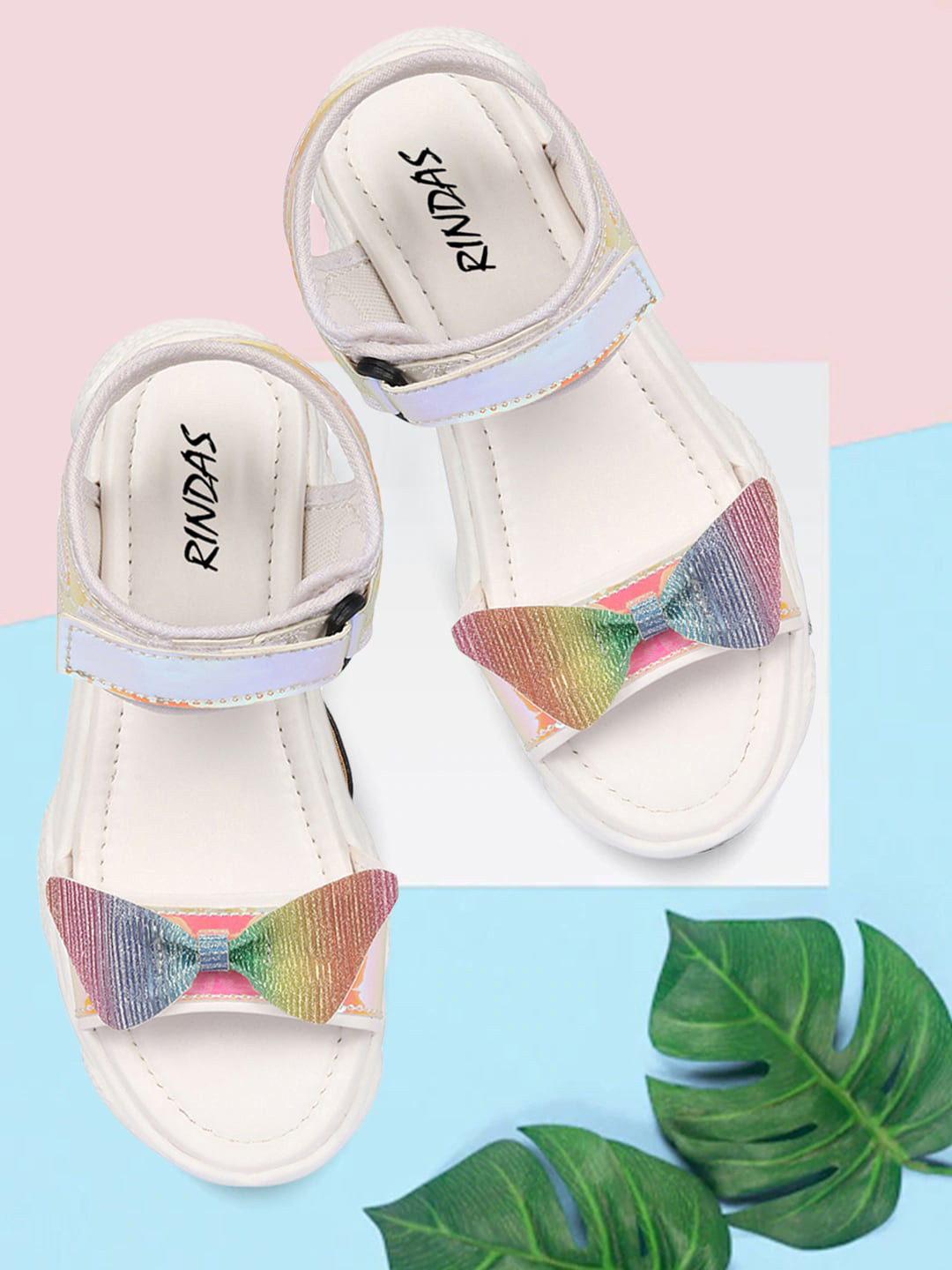 

RINDAS Women White Open Toe Flats with Bows