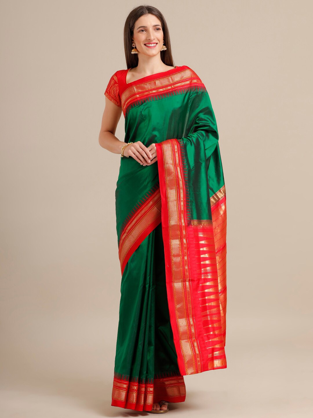 

SAMITTE Green & Pink Woven Design Pure Silk Ilkal Saree