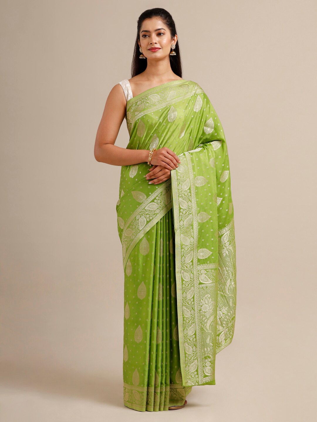 

SAMITTE Green & Silver Floral Zari Heavy Work Saree